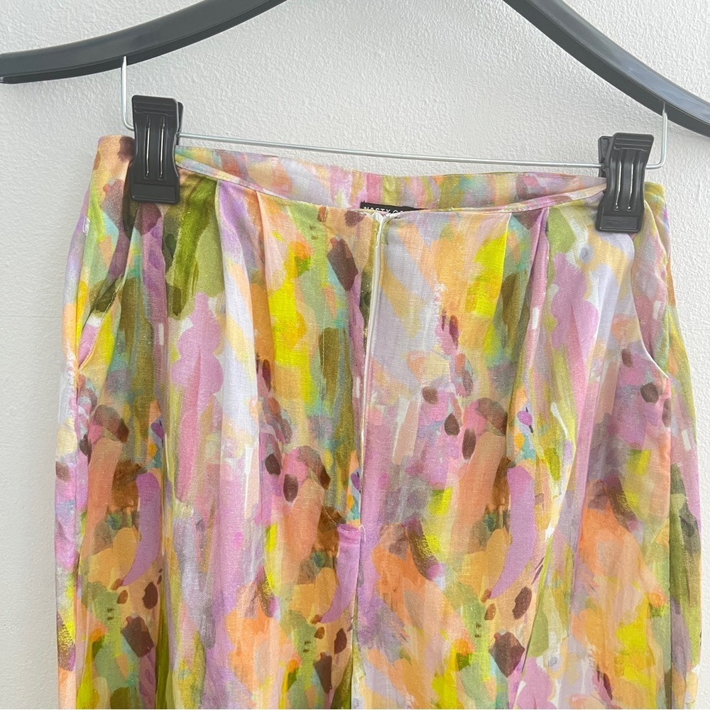 New Anthropologie Nasty Gal Linen Pants Wide Leg Palazzo Size 4 Purple Green View 6